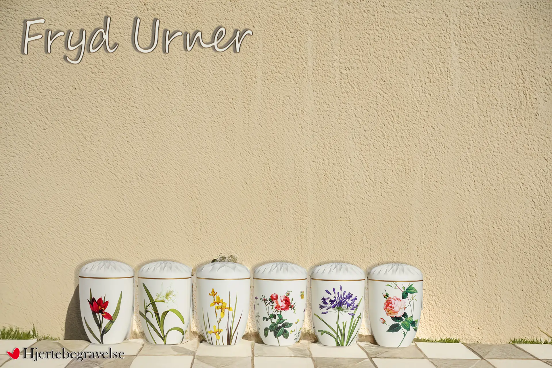 Samling af Fryd urner, der er 100% nedbrydelige. Urnerne er Co2 neutrale og fremstillet af bæredygtige materialer. Produceret i Tyskland - godkendt i EU.